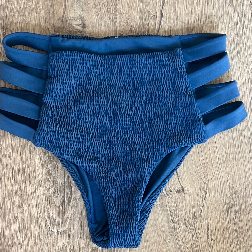 Beach riot high -Waisted Blue Smocked Bikini Bottom